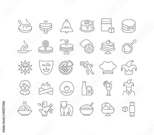 Set of linear icons of Shrove Tuesday
