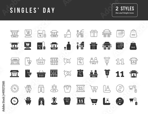 Set of simple icons of Singles Day