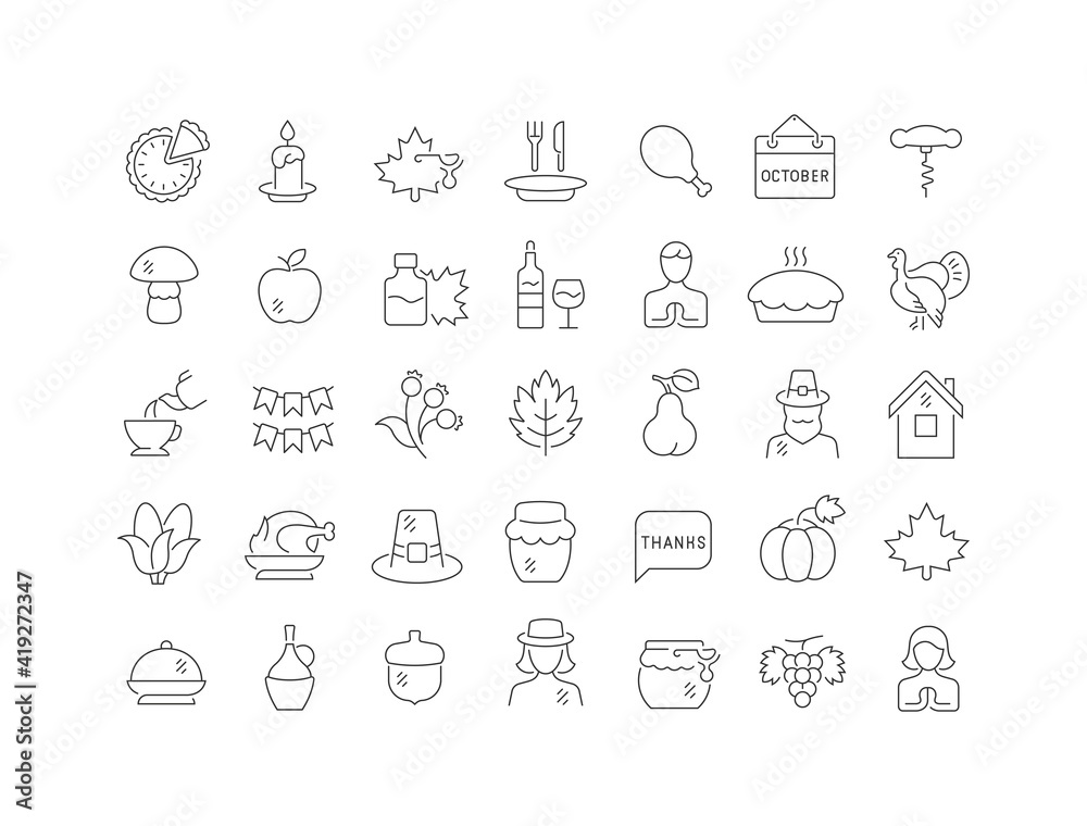 Set of linear icons of Thanksgiving Day Set of linear icons of Thanksgiving Day
