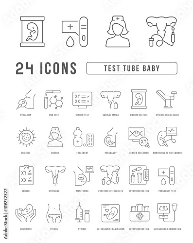 Set of linear icons of Test Tube Baby