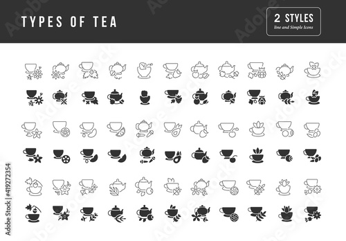 Set of simple icons of Types of Tea