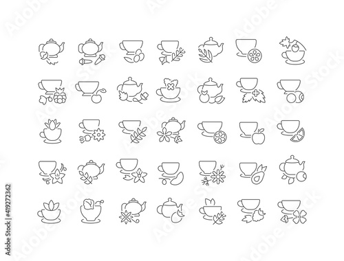 Set of linear icons of Types of Tea