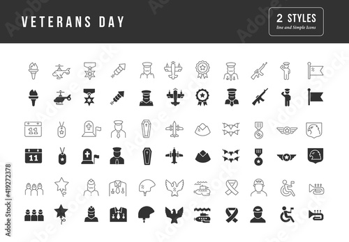 Set of simple icons of Veterans Day