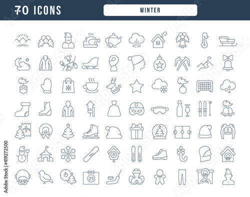 Set of linear icons of Winter