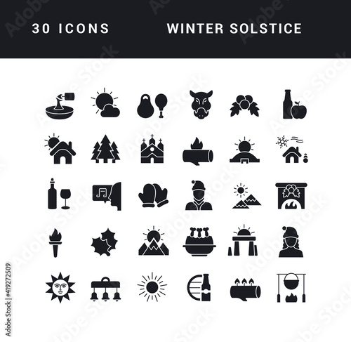 Set of simple icons of Winter Solstice