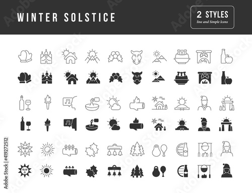 Set of simple icons of Winter Solstice