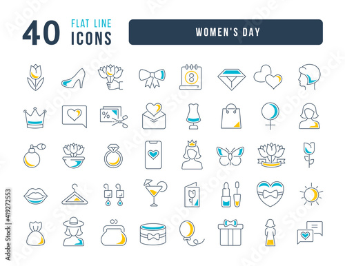 Set of linear icons of Women's Day