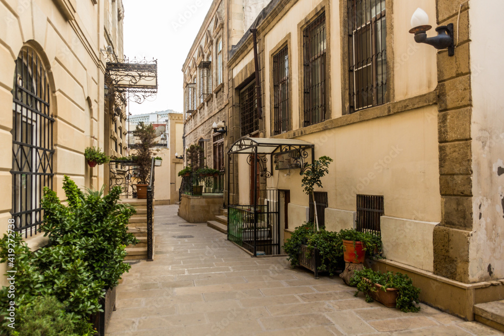Narrow alley in the old town of Baku, Azerbaijan