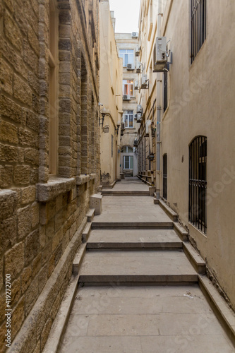 Narrow alley in the old town of Baku  Azerbaijan
