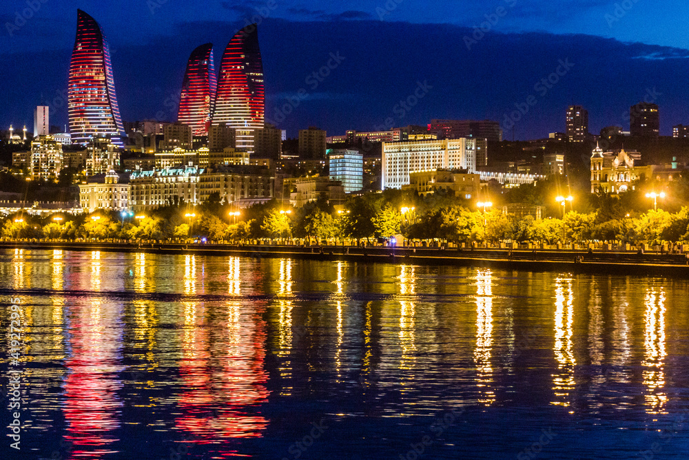 Obraz premium Night view of Baku skyline, Azerbaijan