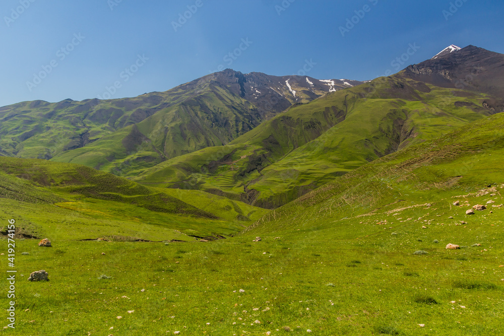 Green landscape around Xinaliq (Khinalug) village, Azerbaijan Green landscape around Xinaliq (Khinalug) village, Azerbaijan