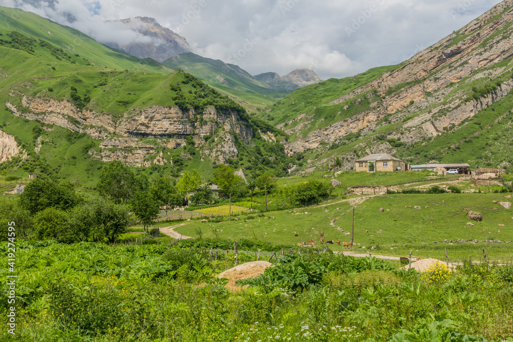 View of Laza village in Caucasus mountains, Azerbaijan