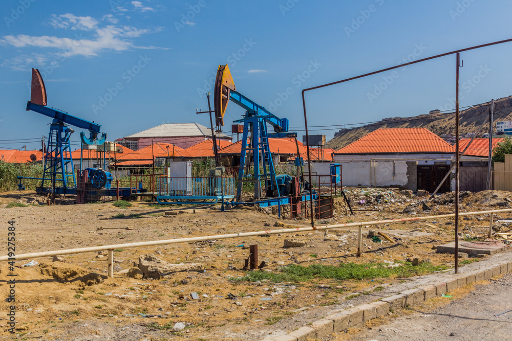 Oil derricks in Baku suburbs, Azerbaijan