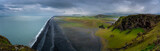 Panoramic view from Dyrhólaey peninsula to black sand beach near Reynisfjara.