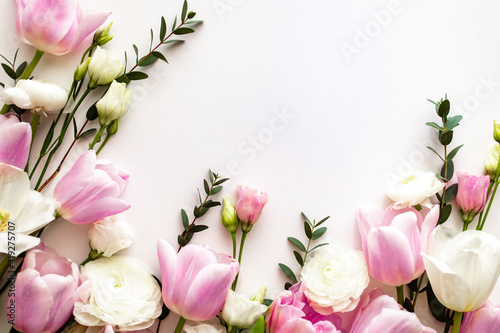 Pink and white flowers border design over the white