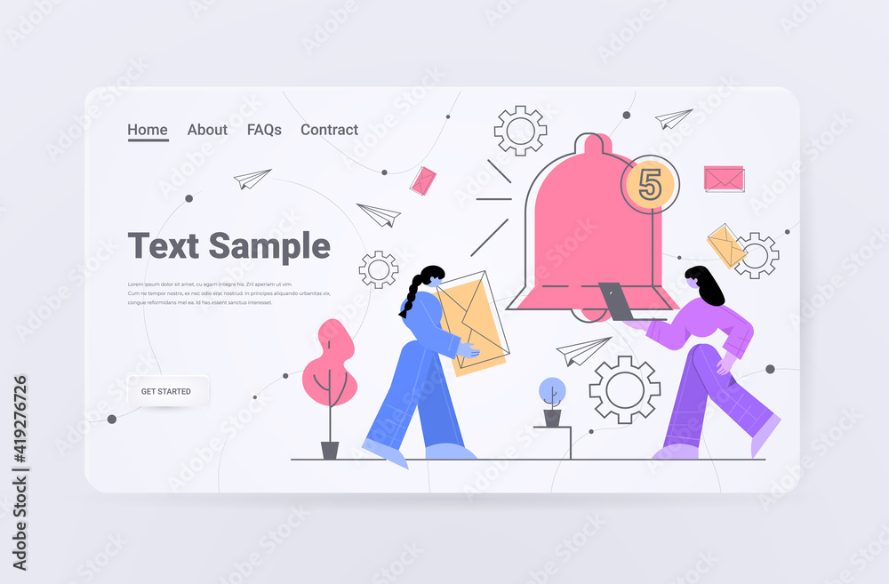 women getting chat messages notification social media communication concept horizontal copy space full length vector illustration women getting chat messages notification social media communication concept horizontal copy space full length vector illustration