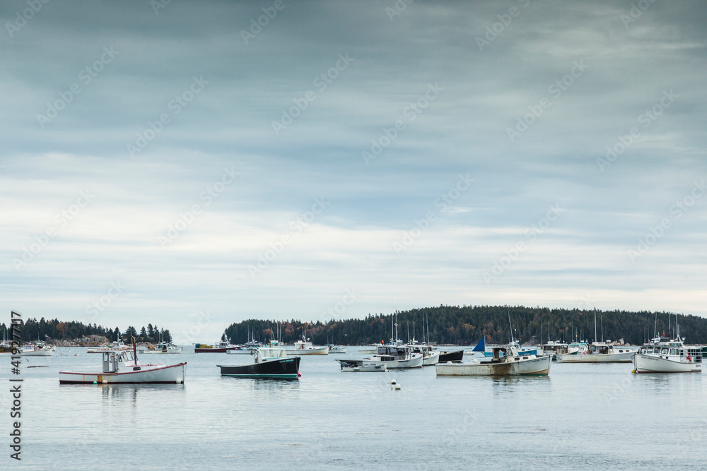 USA, Maine, Stonington. Stonington Harbor during autumn.