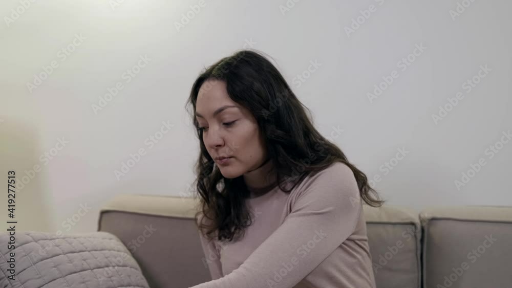 sadness and melancholy of young woman, lady is lying on couch and thinking, love and relations problem sadness and melancholy of young woman, lady is lying on couch and thinking, love and relations problem