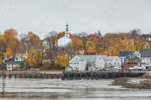 USA, Maine, Wiscasset. Village skyline during autumn. photo