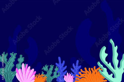 Vector seamless pattern background with coral and shell. 