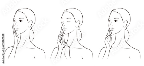 スキンケアをする女性のベクターイラスト