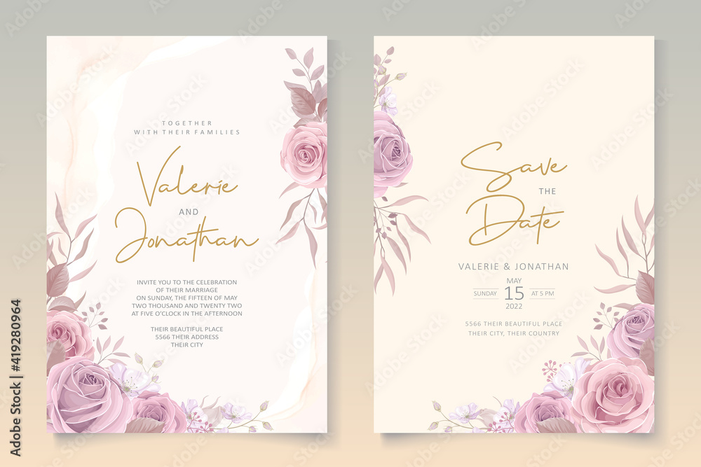 Soft pink roses wedding invitation card design