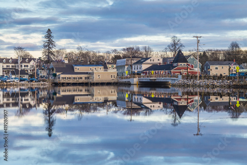 USA, Maine, Kennebunkport. Village reflection.