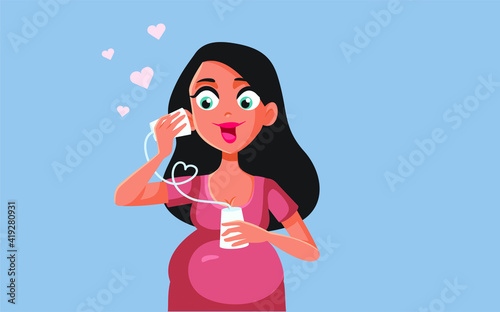Pregnant Woman Using Paper Cups to hear Her Baby