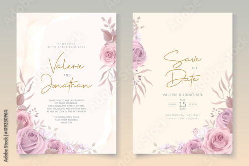 Soft pink roses wedding invitation card design