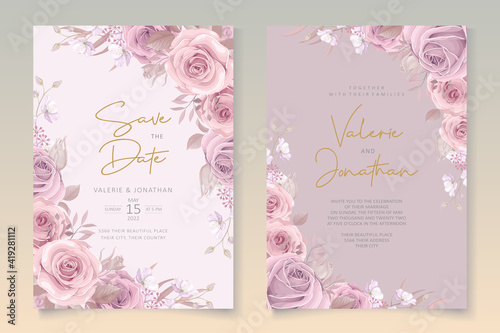 Soft pink roses wedding invitation card design