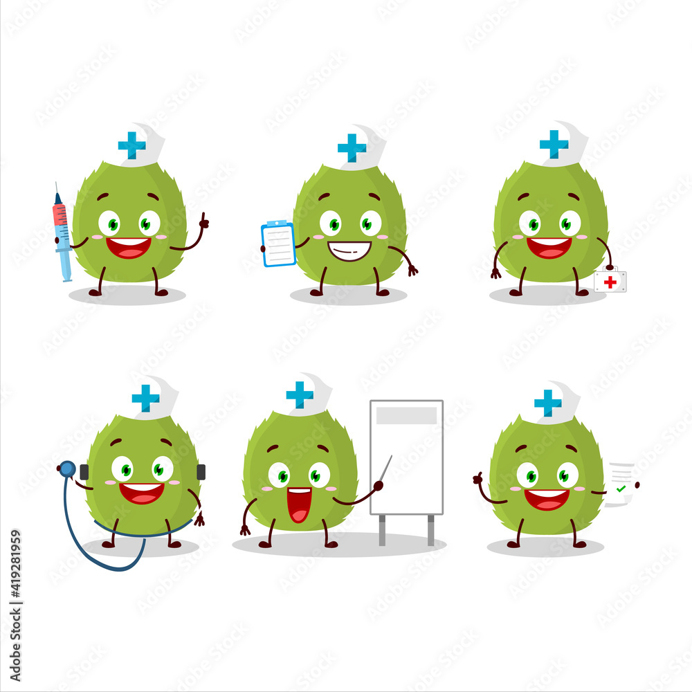 Doctor profession emoticon with basil leaves cartoon character Doctor profession emoticon with basil leaves cartoon character