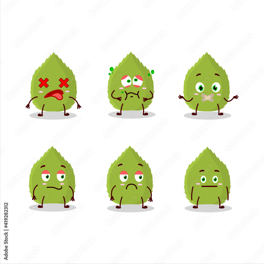 Basil leaves cartoon character with nope expression Basil leaves cartoon character with nope expression