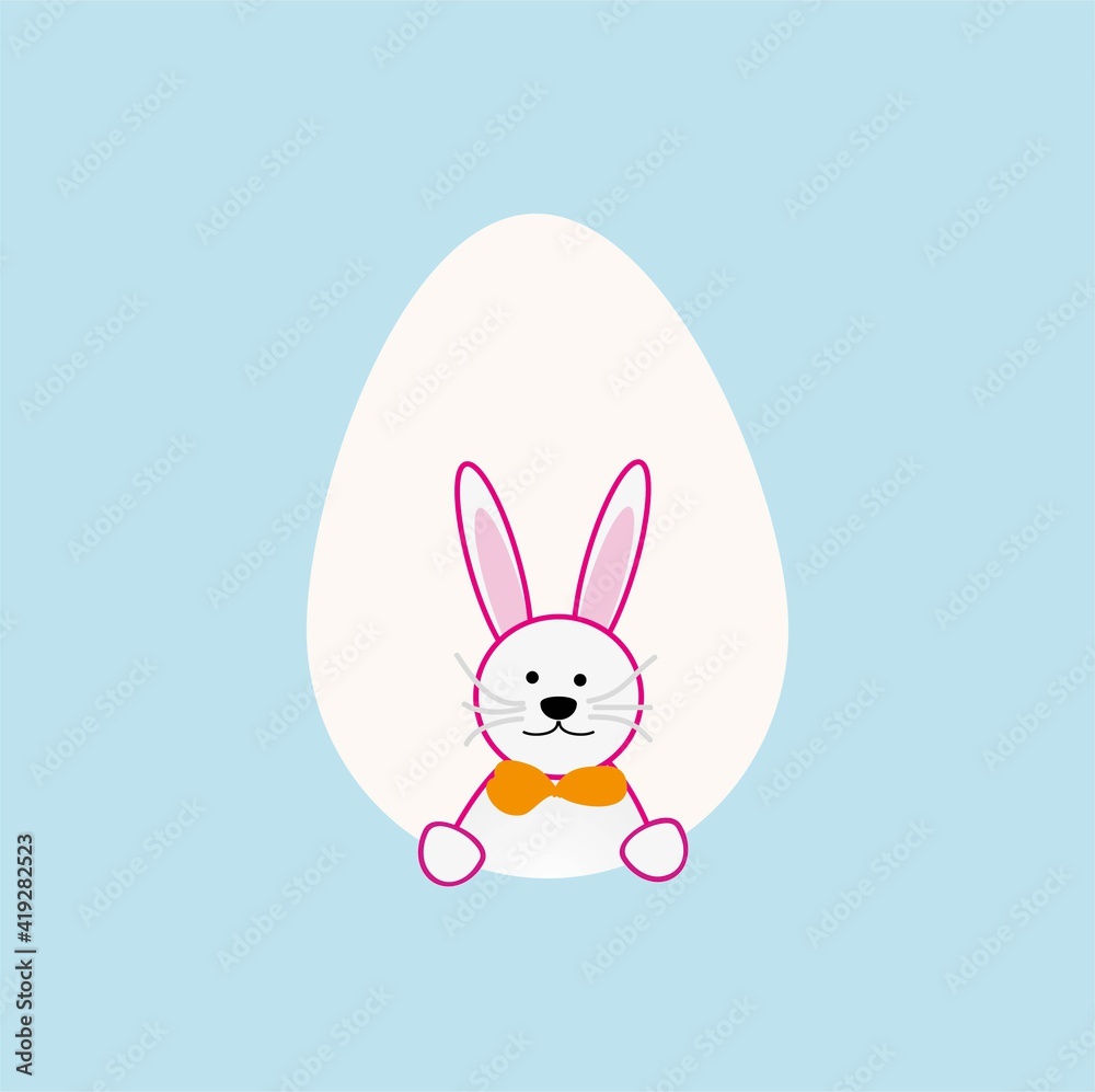 beautiful festive easter bunny with orange bow on egg background beautiful festive easter bunny with orange bow on egg background