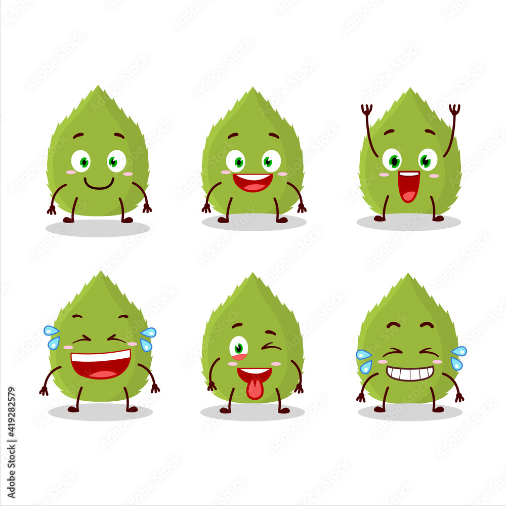 Cartoon character of basil leaves with smile expression Cartoon character of basil leaves with smile expression