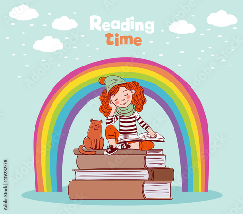 Cute girl reads a book