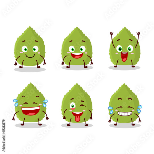 Cartoon character of basil leaves with smile expression