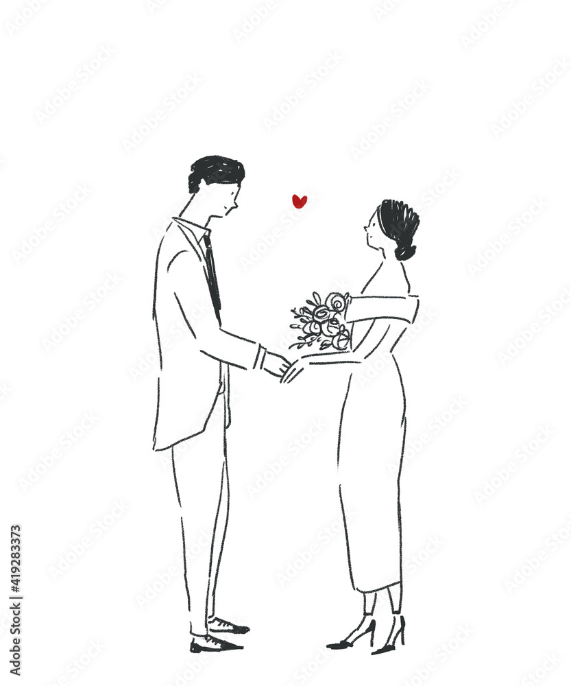 手を取り合って向き合うカップル 新郎新婦 ウエディング 結婚 ブーケ 線画 Stock Illustration Adobe Stock 手を取り合って向き合うカップル 新郎新婦 ウエディング 結婚 ブーケ 線画 Stock Illustration Adobe Stock
