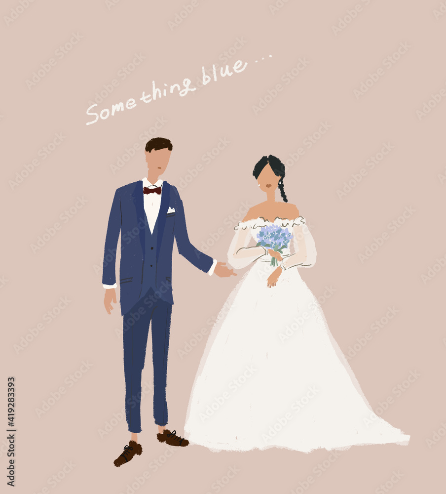 サムシングブルー 紫陽花 結婚 ブーケ ウエディング ウエディングドレス 花嫁 新郎新婦 テキスト有 Stock Illustration Adobe Stock