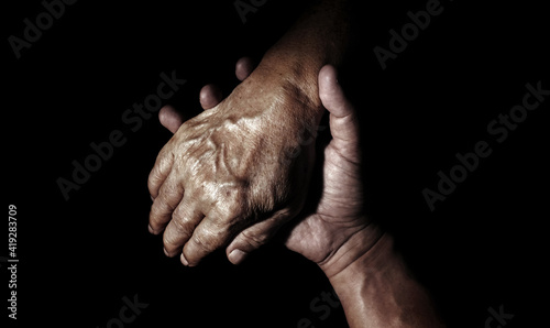 Senior health care provider. Home care for mature people. The caregiver makes elderly feel safe.