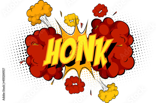 Word Honk on comic cloud explosion background