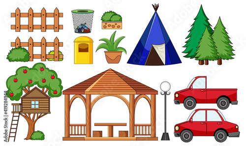 Set of camping objects isolated