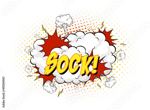 SOCK text on comic cloud explosion isolated on white background