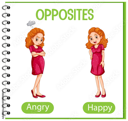 Opposite words with angry and happy