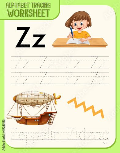 Alphabet tracing worksheet with letter Z and z