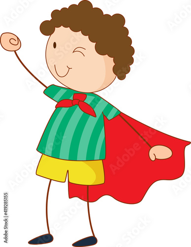 Super hero girl cartoon character in hand drawn doodle style isolated