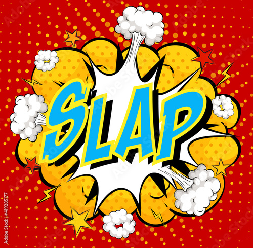 Word Slap on comic cloud explosion background
