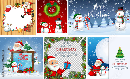 Set of different Christmas postcard or poster