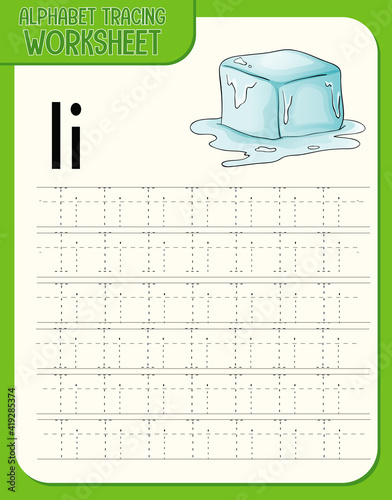 Alphabet tracing worksheet with letter I and i