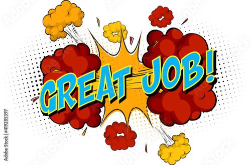 Word Great Job on comic cloud explosion background
