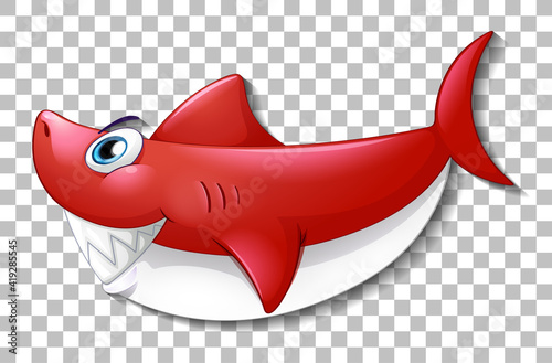 Smiling cute shark cartoon character isolated on transparent background